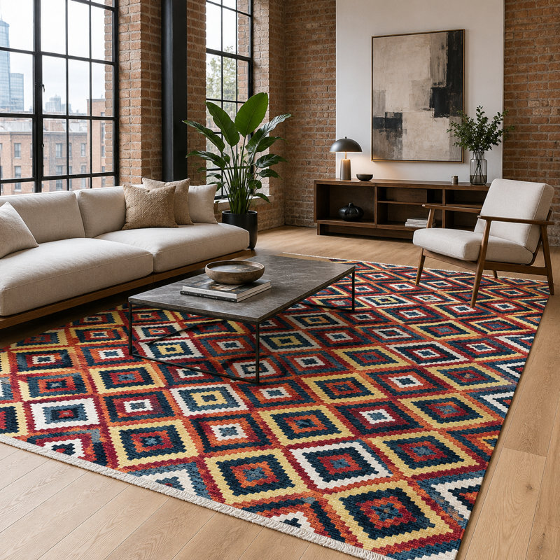 Oriental Cotton and Chenille Flatweave Area Rug, 100 x 200 cm