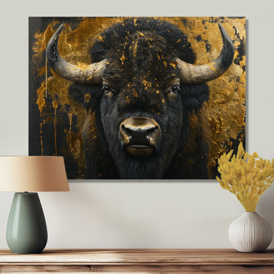 Black and gold Bison Glory portrait I - Bison Wall Decor