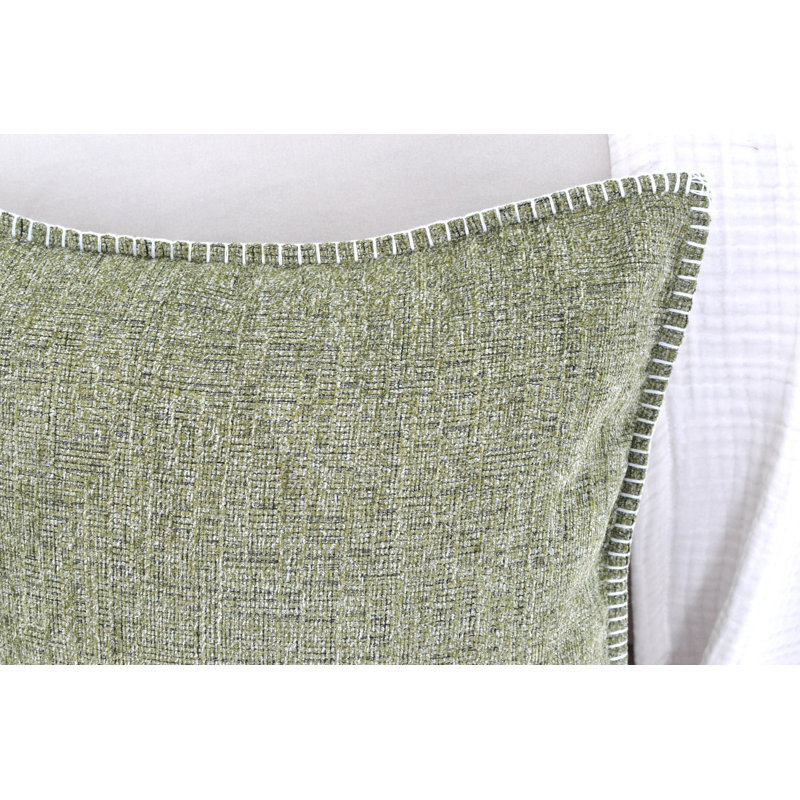Olive Green Chenille Square Throw Pillow Covers Set with Piped Edges
