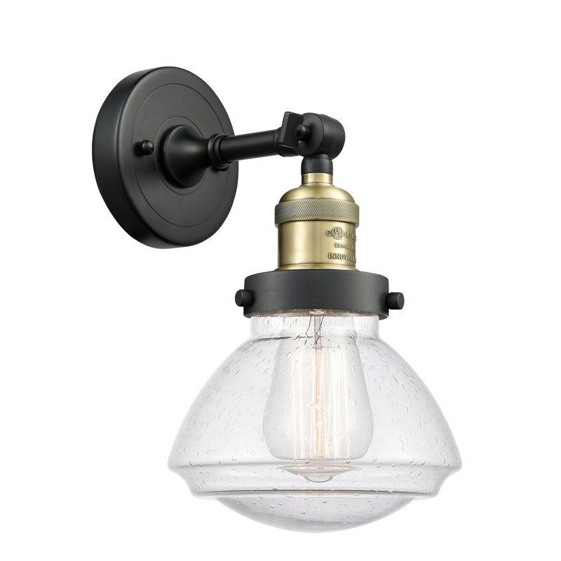Chesterville Armed Sconce, Seedy, 6 Watt Vinage LED Bulb, Black Antique Brass
