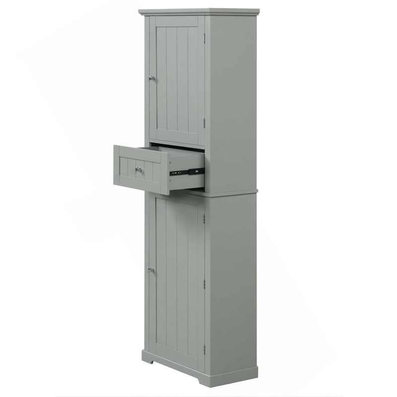 Grande armoire de rangement autoportante pour salle de bain avec tiroir et tablette réglable, finition peinte, Gris