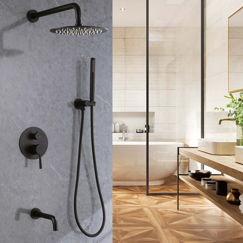Concealed Complete Shower System with Rough-In Valve Rain Shower Heads with Bathtub Faucet, Matte Black