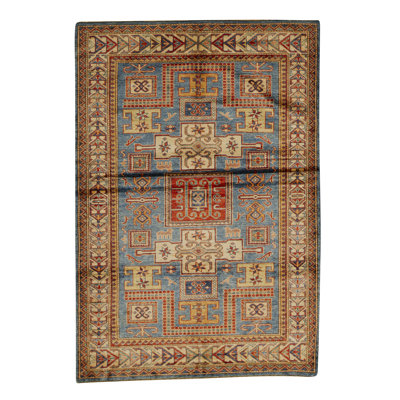 Tapis brun et bleu de haute qualité noué à la main