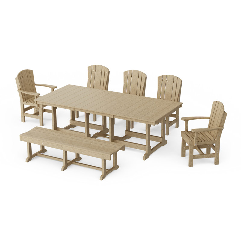 Heritage 7-Piece Rectangular Dining Set With Bench, Weathered Wood