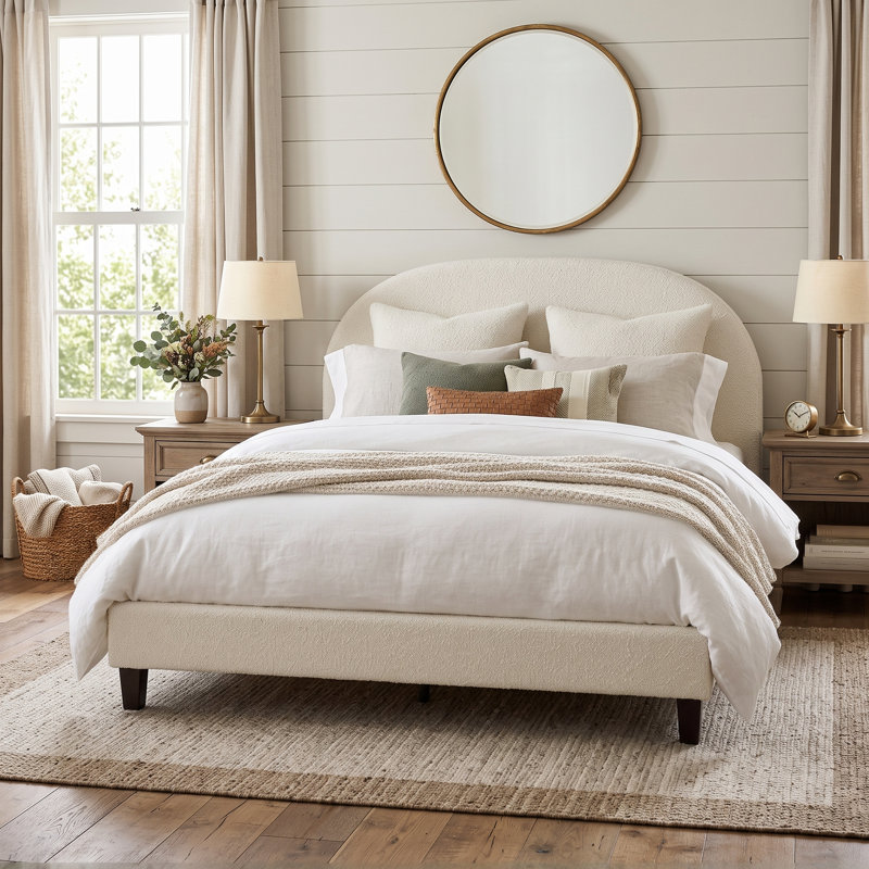 Upholstered Bed Frame, Ivory, King