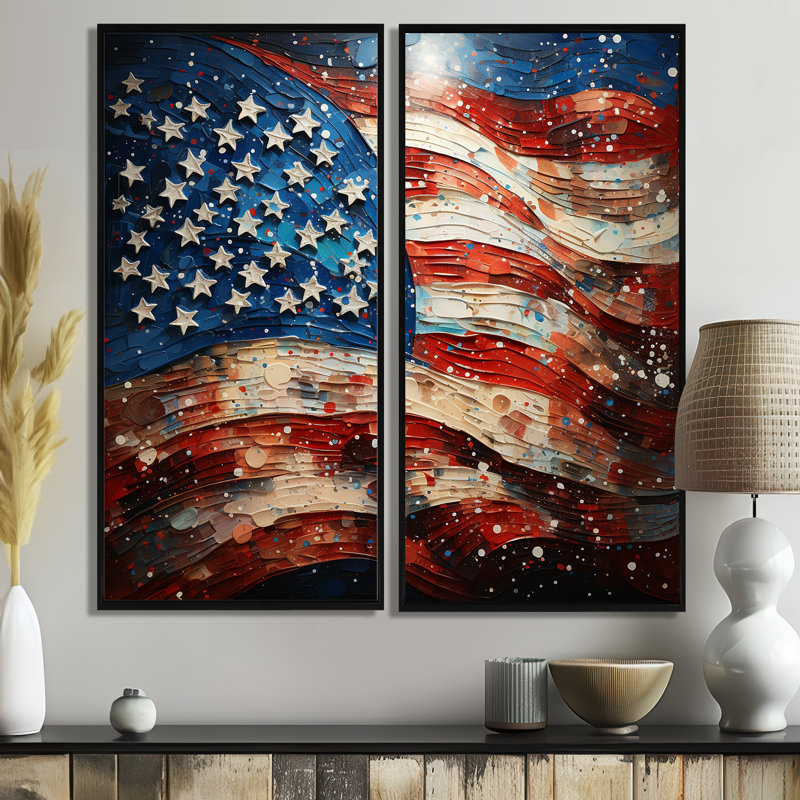Drapeau américain drapeau IV - grand drapeau États-Unis, ensemble d'art mural de 2, 40" H x 40" W, Black