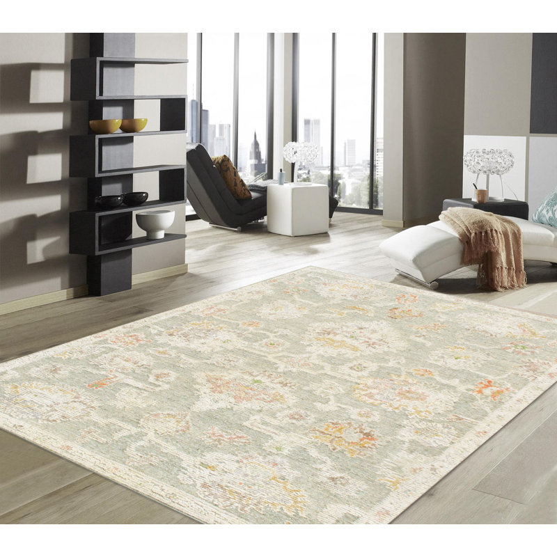 Tapis vert en laine noué à la main Oushak