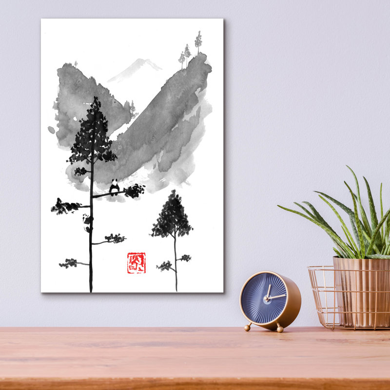 «Pandas pensts» par Pechane, art mural en verre acrylique, H 16 po x l 12 po x P 0,13 po