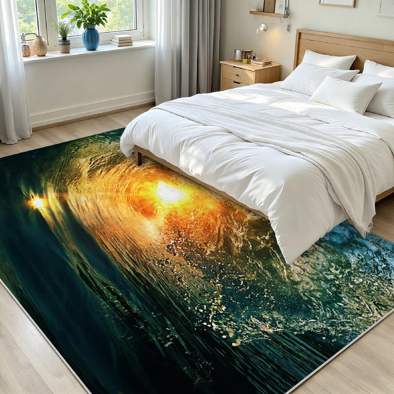 Tapis bleu lavable à la machine bleu, Rectangle 71 po x 98 po