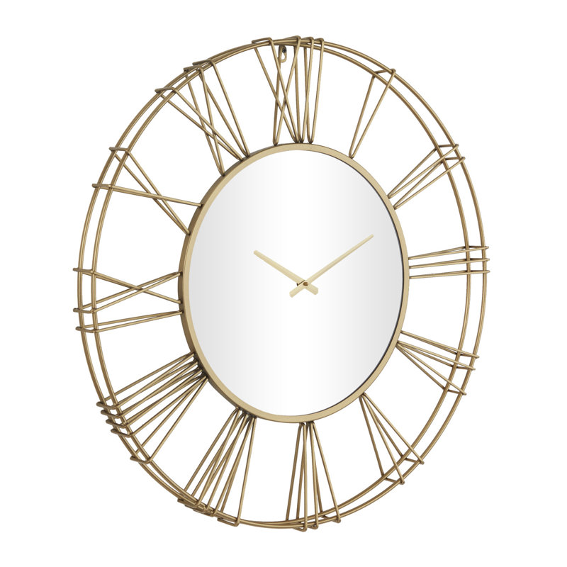 Horloge murale décorative en métal avec miroir central, Or