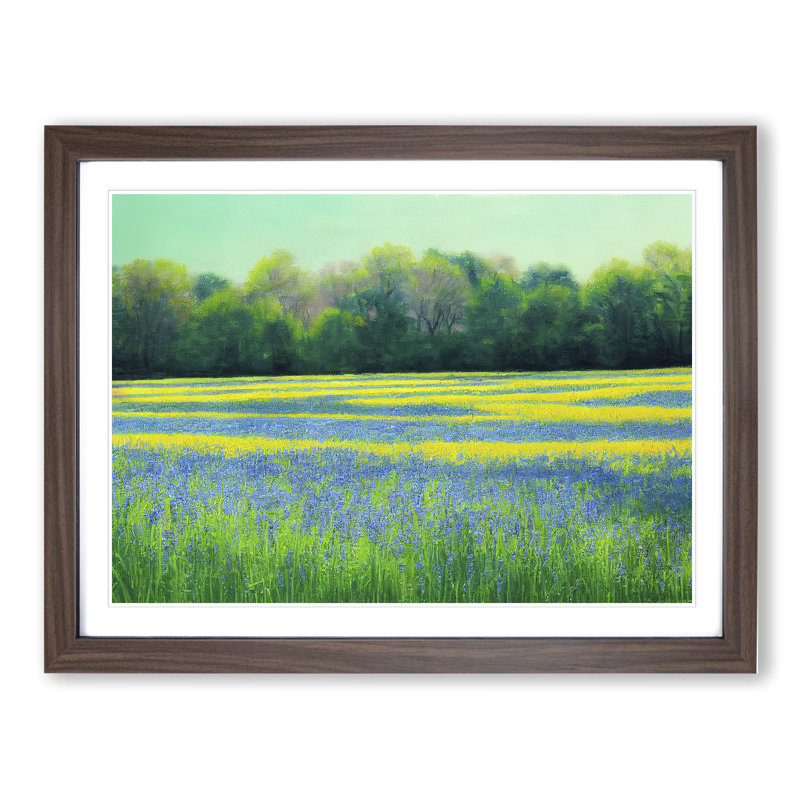 Cool Bluebell Field - Framed Print, 34cm H x 46cm W x 2cm D, Walnut