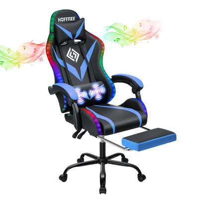 Hoffree Massage Ergonomic Gaming Chair with Bluetooth Speakers and RGB LED Lights