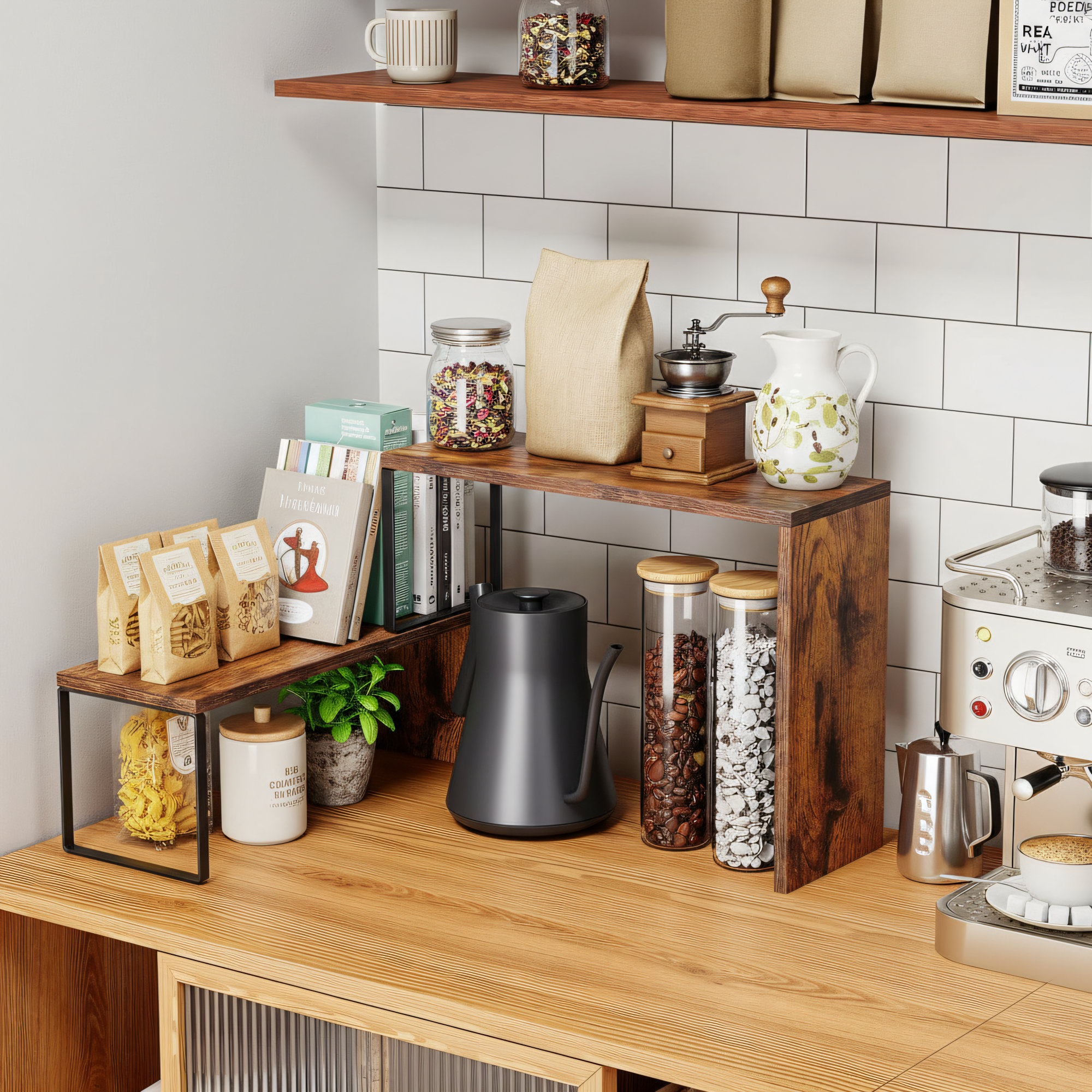 Prep & Savour This Retro Brown Wooden Stackable Corner Storage Rack Is ...