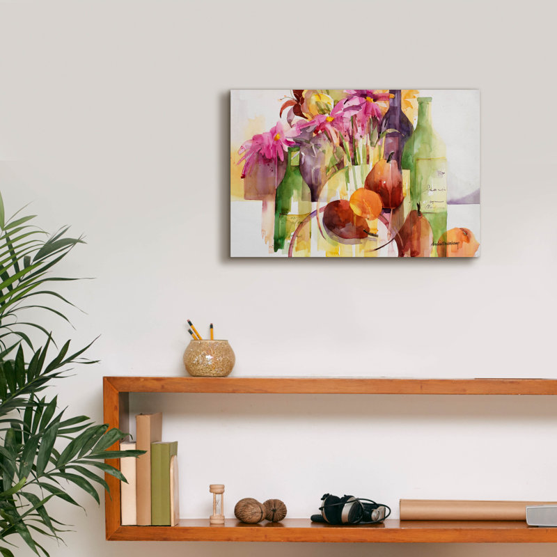 Art mural sur toile, "Cosmos, Bottles and Pears" par Annelein Beukenkamp, H 12 po x l 18 po x P 0,75 po