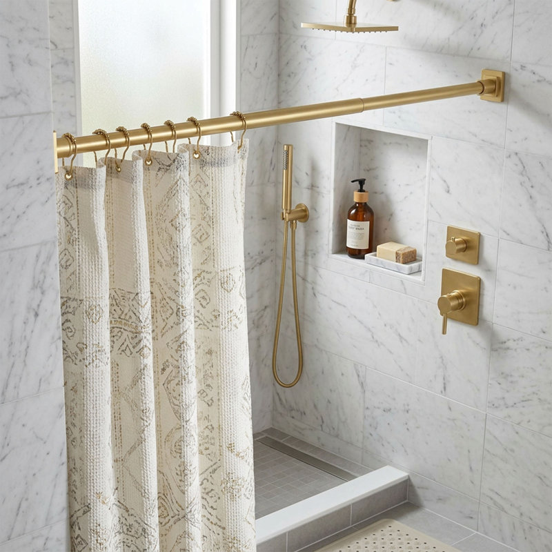 Gold Tension Shower Curtain Rod, Adjustable 31" To 79" No-drill Curtain Rod For Bathroom Or Windows