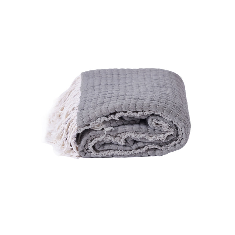 Jeté en fibre de coton Kantha, Dark Grey