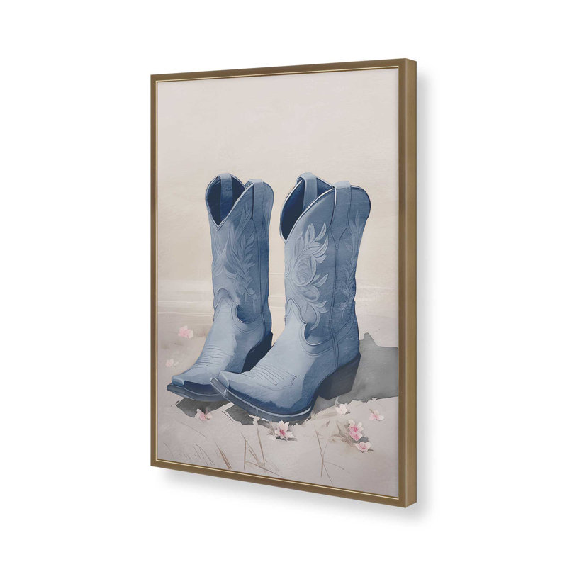 «Cowboy Essentials» en bleu avec imprimé I, Or brossé, H 21,25 po x l 17,25 po
