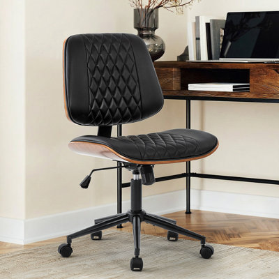 Home Office Chair No Arms with Wheels, Adjustable Height Small Desk Chair