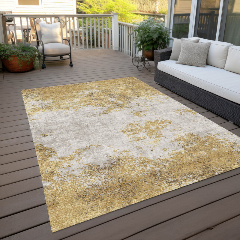 Tapis intérieur / extérieur lavable doré Aera , 10 pi x 14 pi