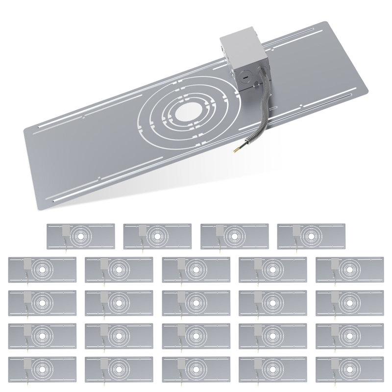Paquet de 24 plaques de montage pour construction neuve avec trou rond symétrique - support de luminaire plat en acier brut 2-3-4-6-8 ", boîtier d'éclairage encastré à DEL