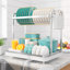 2-Tier Dish Drying Rack - Stainless Steel Dish Rack with Cutlery & Utensil Holders for Kitchen Counter, Sink Organization and Storage for Small Family, 15" W x 11.4" L x 15" H, White