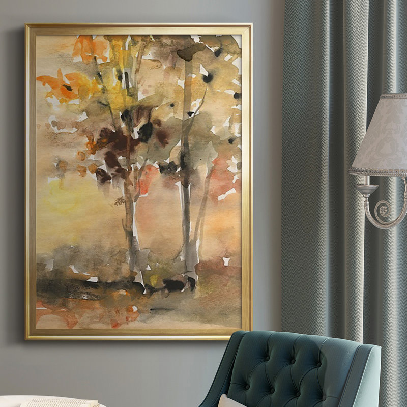 «Fall Foliage Watercolor II» - peinture à cadre unique, Or, H 24,5 po x l 18,5 po x P 1 po