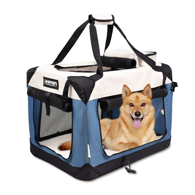 GOOPAWS Soft Pet Crates Kennel 3 Door Soft Sided Travel Pet Carrier, Lake Blue, 30''