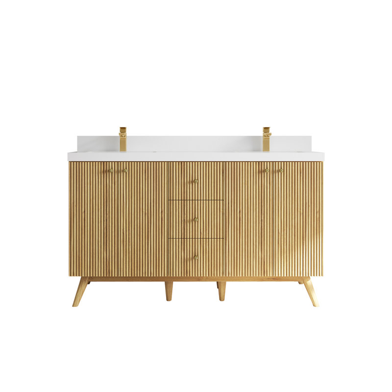 Ensemble de meuble-lavabo double 60 po Dieterger, Quartz blanc