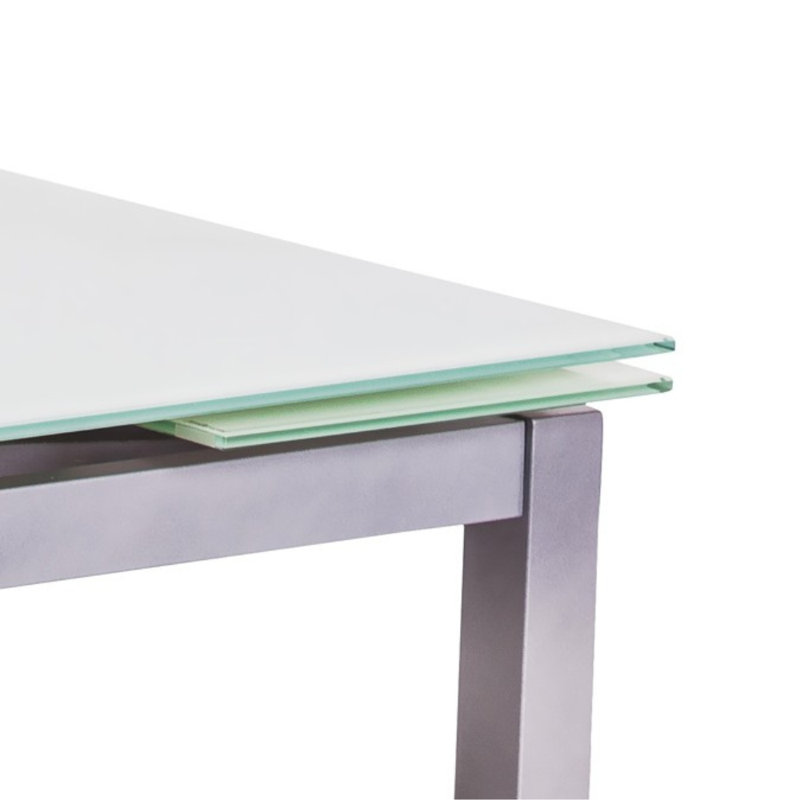 Brisco Extendable Glass Top Metal Base Dining Table, White, 75cm H x 200cm W x 80cm D