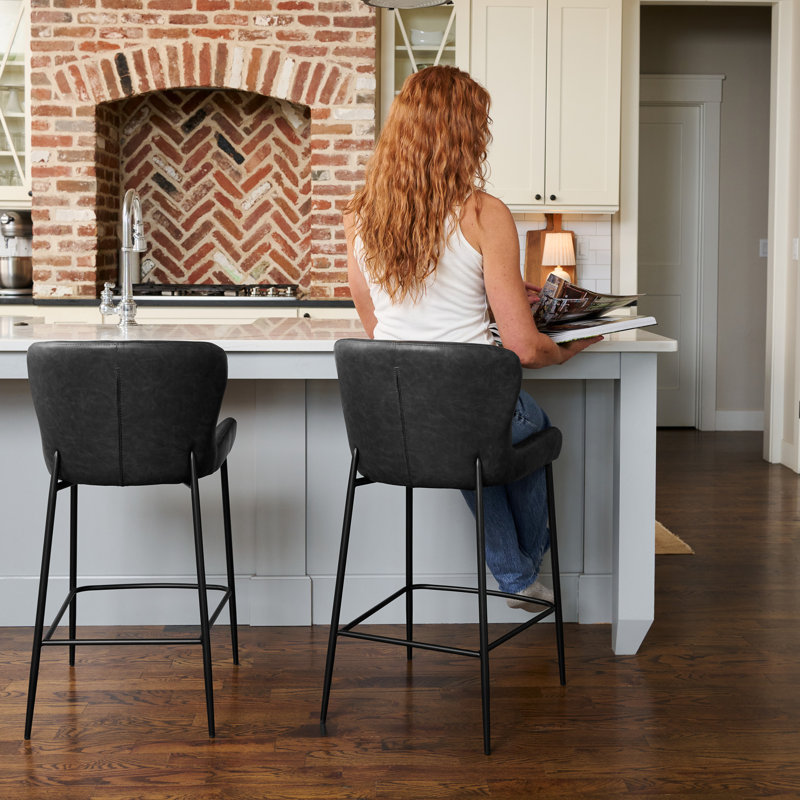 Maven Lane Naomi Stool Faux Leather, Charcoal Seat/Matte Black Frame, Counter Stool (26.77" Seat Height)