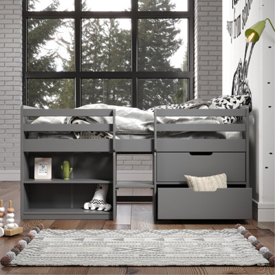 Twin Loft Bed In Gray With Storage Feature - Keep Your Bedroom Tidy Extra Space For Belongings Ample Options And Functional A