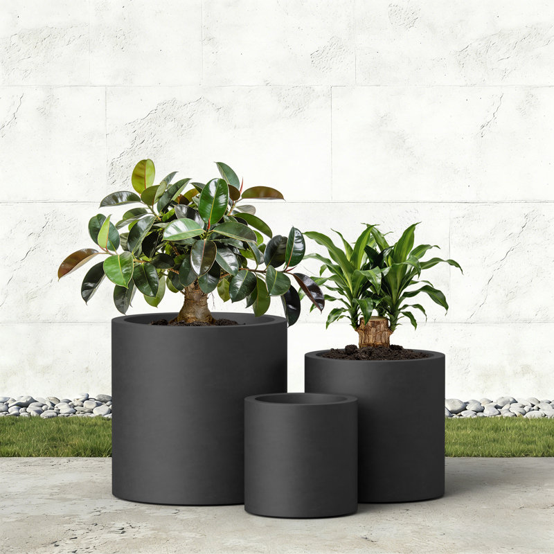 Centonze 3-Piece Pot Planter Set, Dark Charcoal