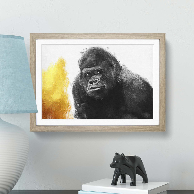Silverback Gorilla with Golden Flash - Picture Frame Painting Print, 27cm H x 36cm W x 2cm D, Oak Framed