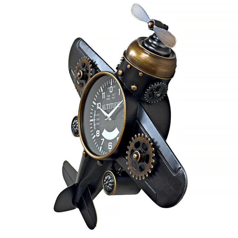 Retro Industrial Metal Airplane Clock