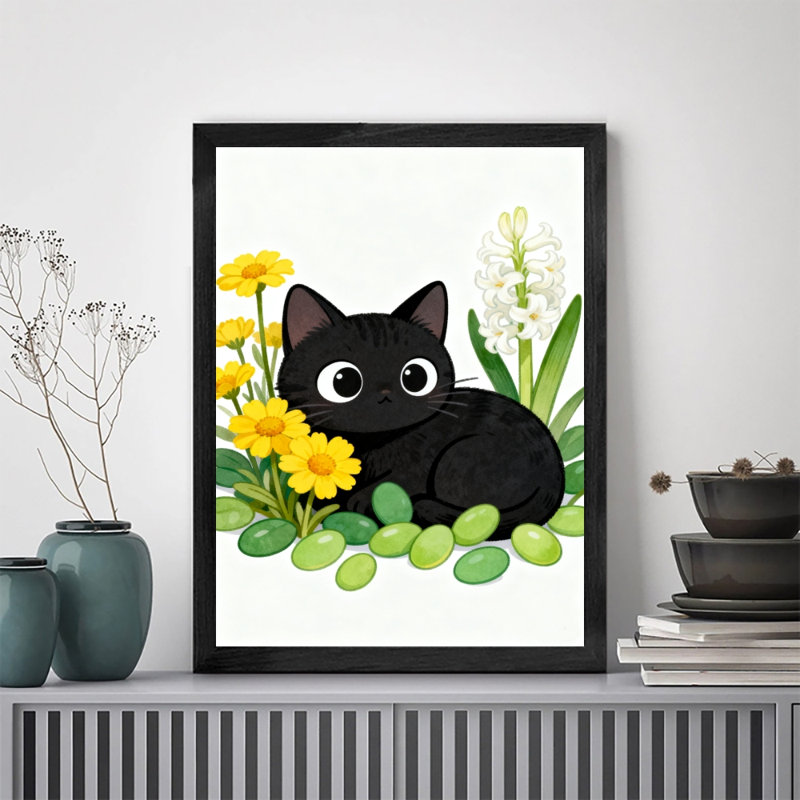 Reproduction d'art encadré noir rétro, H 37 po x l 25 po