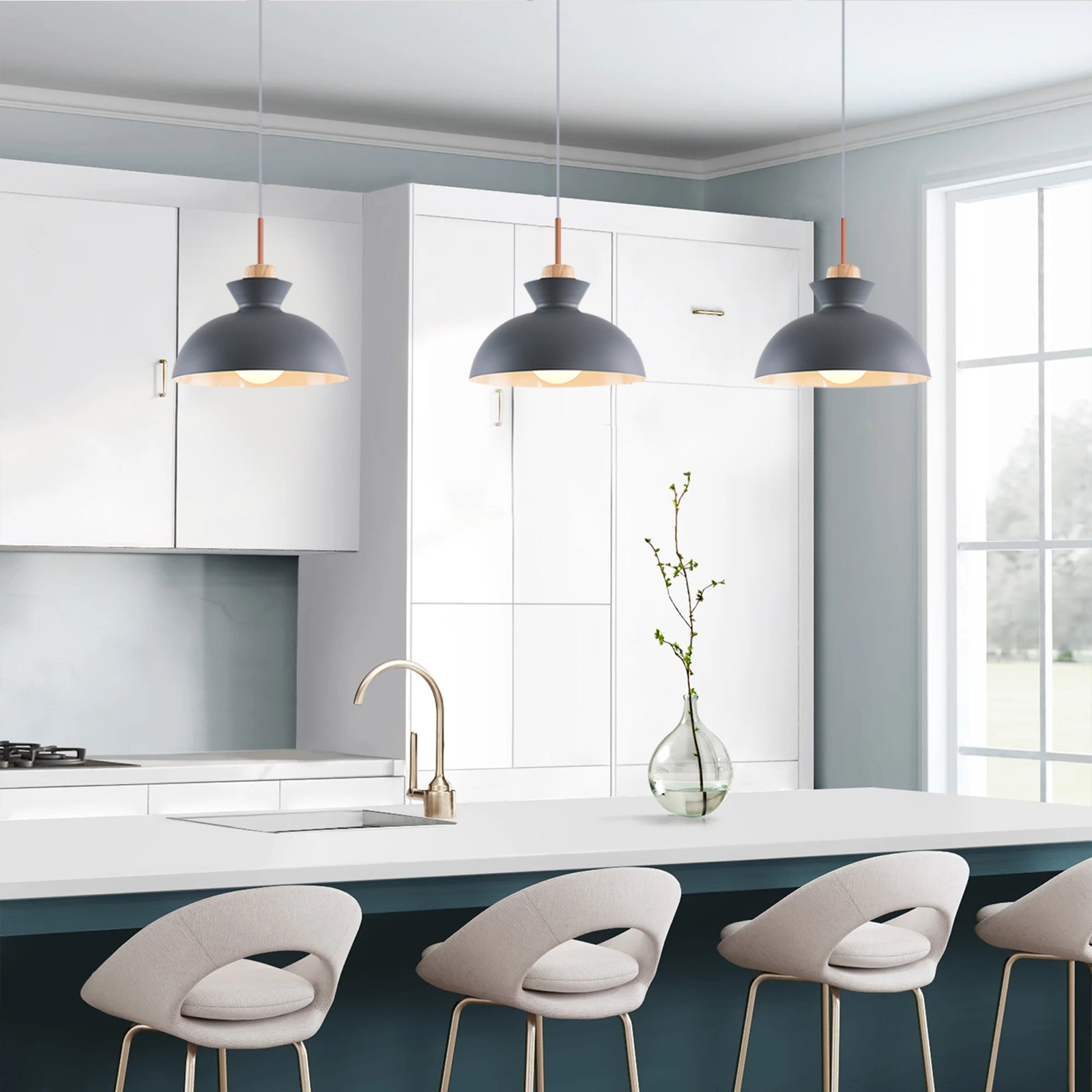 Ozma Dimmable Dome Single Light Pendant, Gray