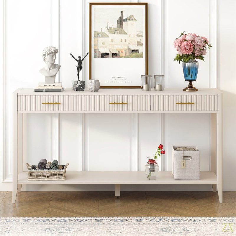60" Painted Console Table With 3 Drawers,Wooden Entryway Table With Storage Shelf, Farmhouse Sofa Table For Living Room, Hallway,Entryway, Foyer, Corridor