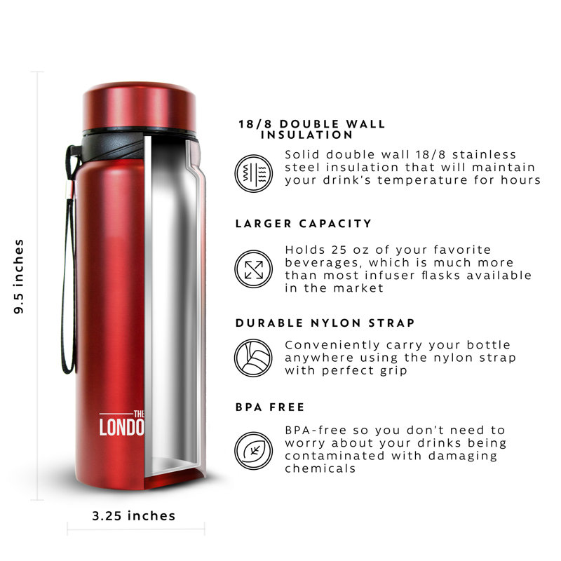 London Sip Tea Infuser Bottle 25oz, Red