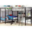 Lit superposé moderne en forme de L à trois lits simples de style contemporain avec coin de travail en métal et finition noire