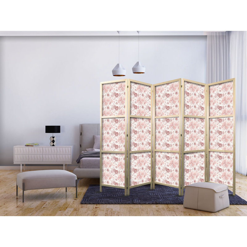 171cm H Solid Wood Folding Room Divider, 171cm H x 225cm W x 1.2cm D, 5