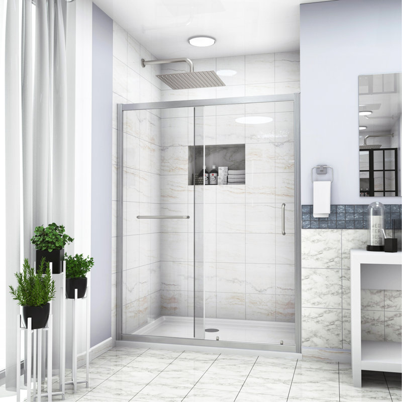 Shower Door 60" W X 72"H Single Sliding Bypass Shower Enclosure, Chrome