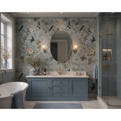 Vintage Swallow Birds and Floral Botanical Wallpaper Pattern