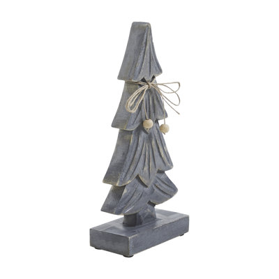 Four-Tiered Pine Distressed Dark Grey Wooden Tree Small