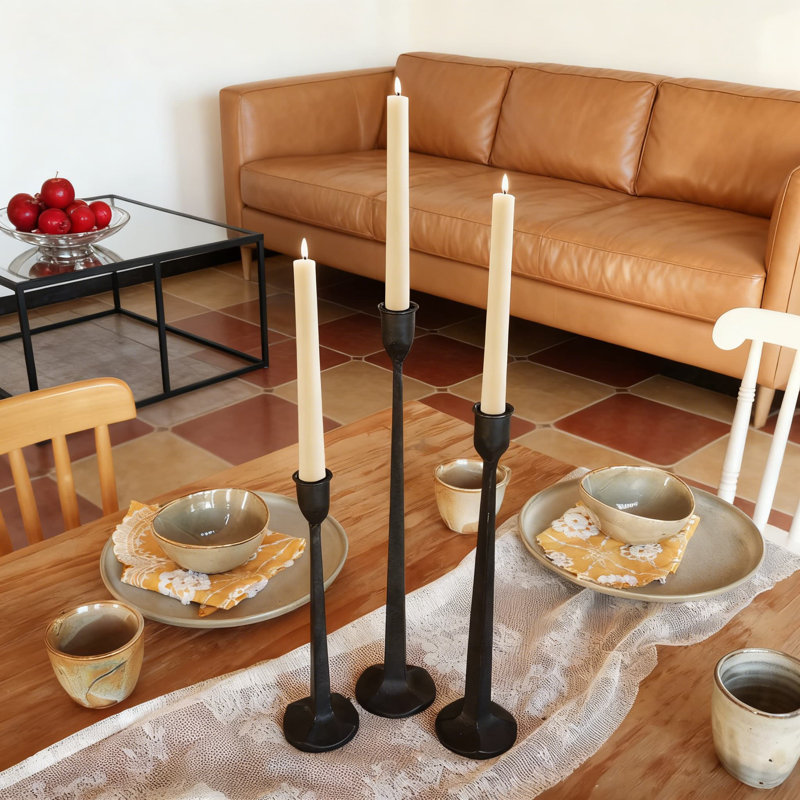 Ensemble de 3 porte-bougies effilés, candélabre en métal élégant pour centre de table de mariage, table de salle à manger et décoration intérieure, chandelier décoratif rustique