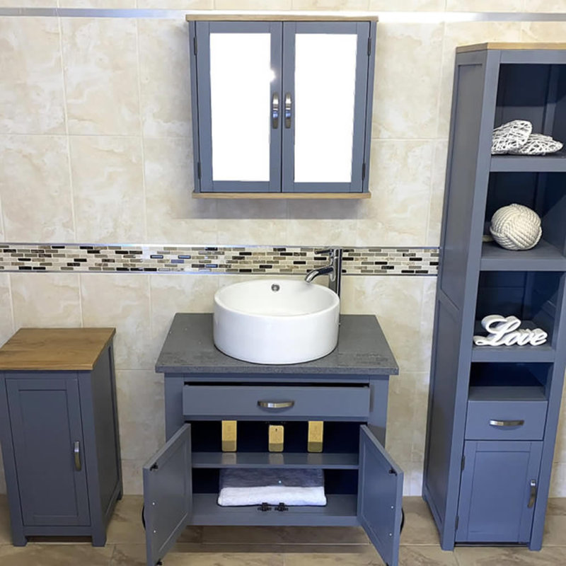 Bridgwater 750mm Single Bathroom Vanity with Vessel Stone Basin, Grey Quartz