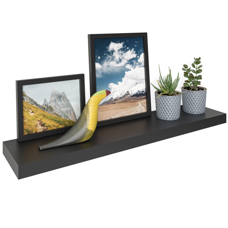 Miami 36" W x 8" D Floating Shelf with Invisible Wall Mount Bracket, Black