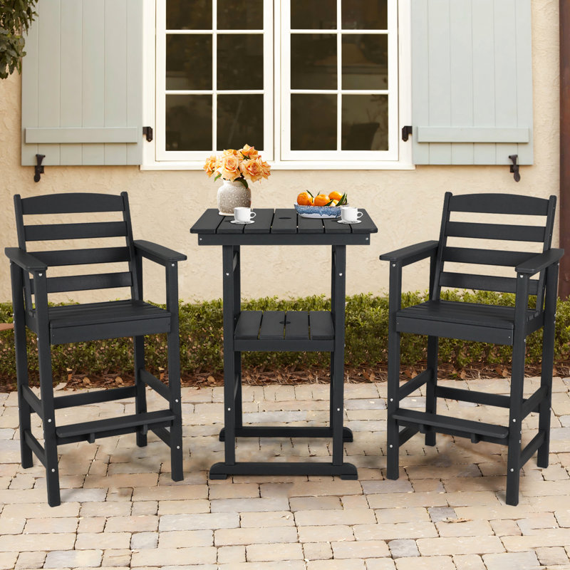 Ensemble de 3 chaises de bar et table Adirondack d'extérieur, Noir