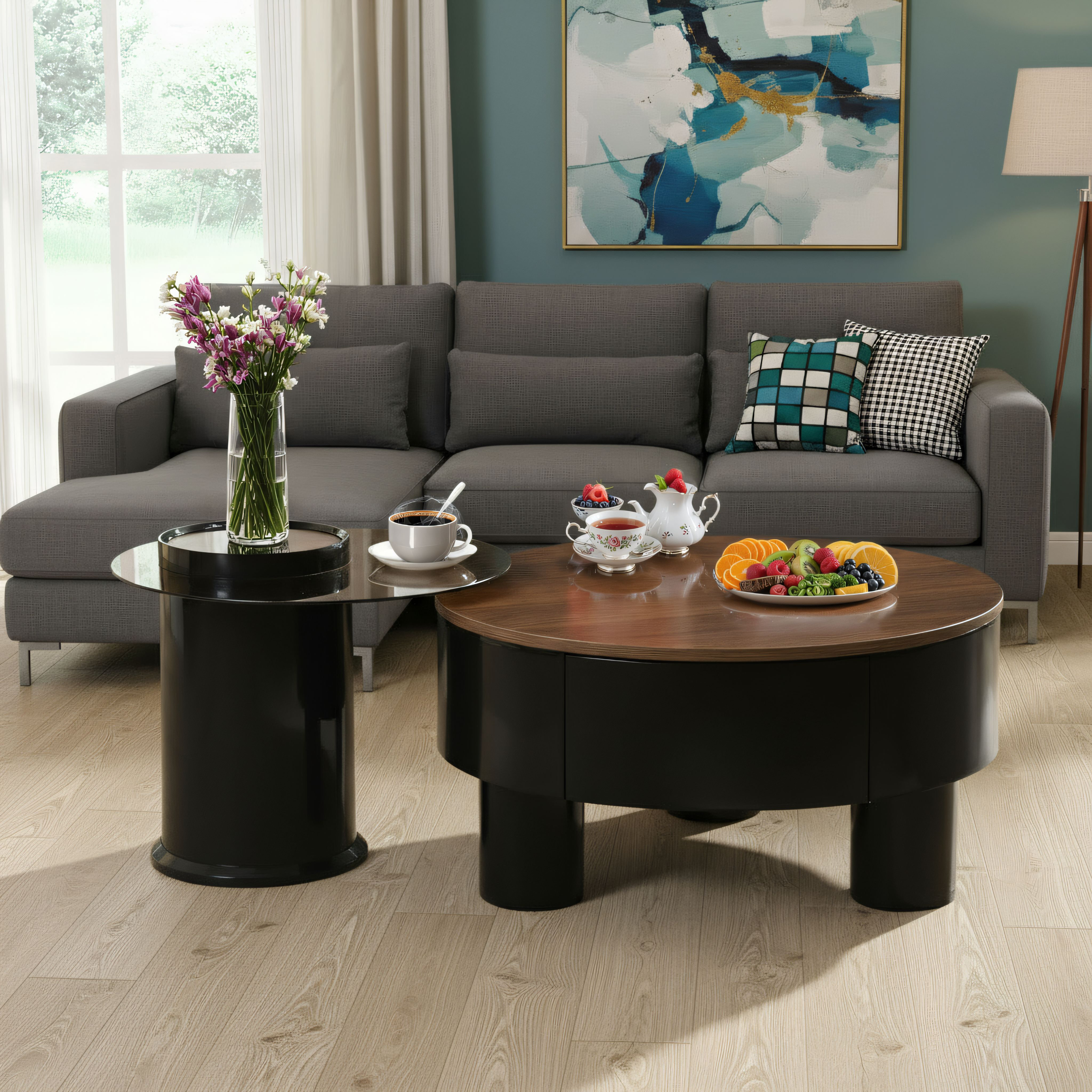 Wrought Studio This Set Of 2 Black Plastic Round Nesting Coffee Tables ...