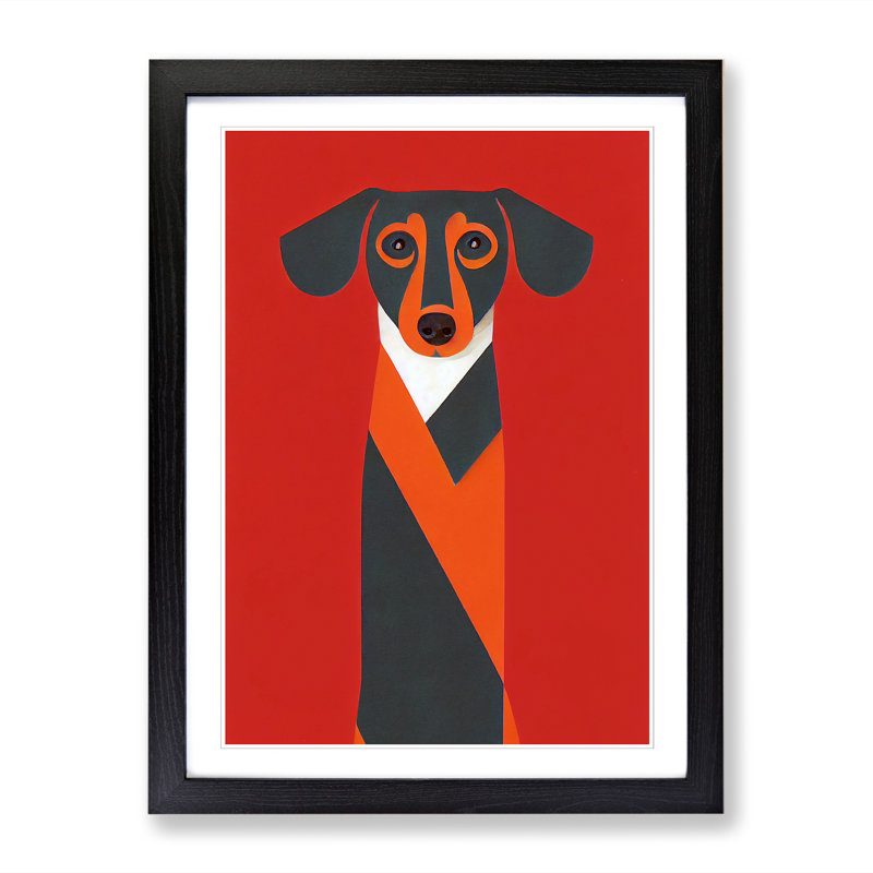 Cheyne Dachshund Unique Art - Picture Frame Print, 34cm H x 25cm W x 2cm D, Oak