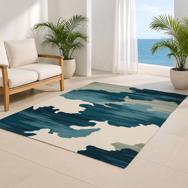 Tapis intérieur et extérieur bleu Watercolor, Rectangulaire 2 pi x 3 pi